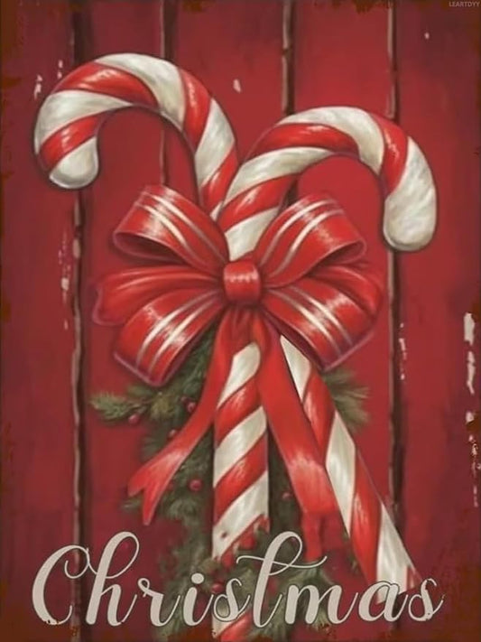 Diamond Painting Christmas Ribbon Candy Cane Diamond Painting Kits for Adults Beginner's Holiday Gift, Full Drill Gemstone Embroidery Craft, Round Drill Handmade Painting Christmas Decor 12x16inch