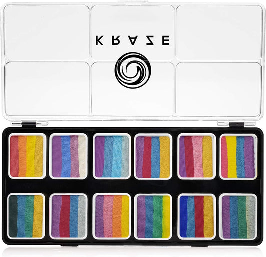 Kraze FX Splash Glam 12 Color Metallic Split Cake Palette (6 gm) with 2 Brushes - Water Activated, Hypoallergenic, Safe, Non-Toxic Face Painting Kit for Sensitive Skin, Kids & Adults