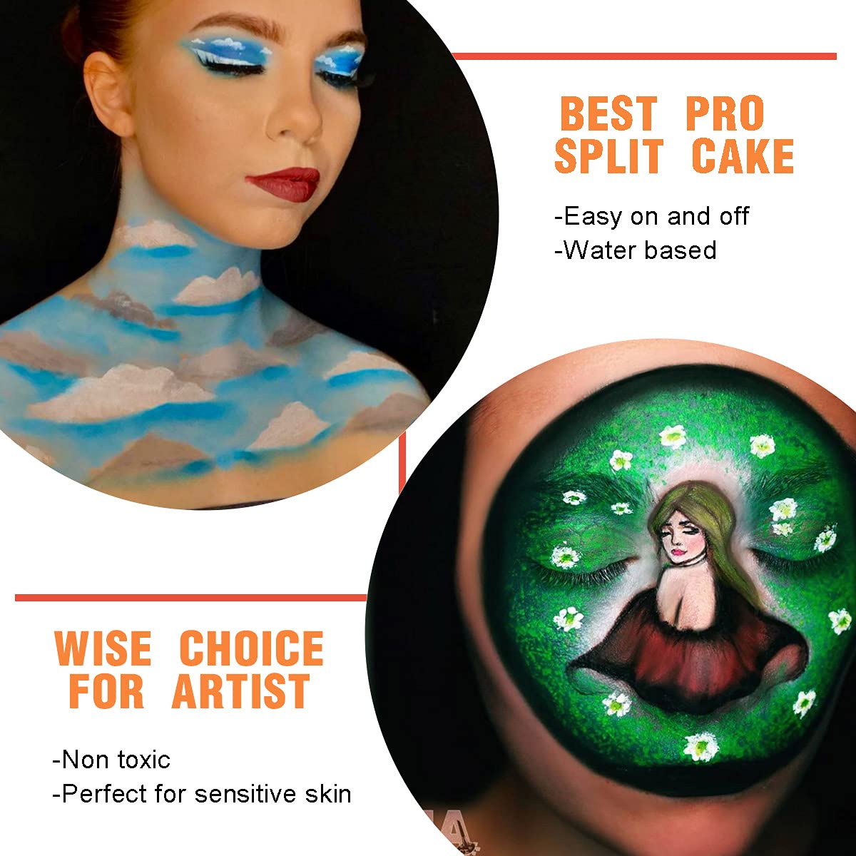 Bowitzki Professional Face Painting Kit For Kids Adults 12x10 gm Face paint Set with Stencil One Stroke Split Cake Non Toxic Rainbow Flora Dolphin Unicorn Flame Body Paint Makeup