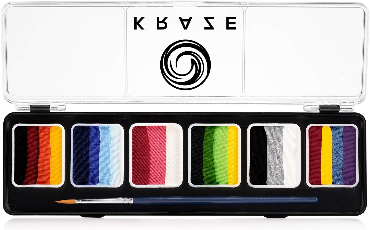 Kraze FX Splash Glam 12 Color Metallic Split Cake Palette (6 gm) with 2 Brushes - Water Activated, Hypoallergenic, Safe, Non-Toxic Face Painting Kit for Sensitive Skin, Kids & Adults