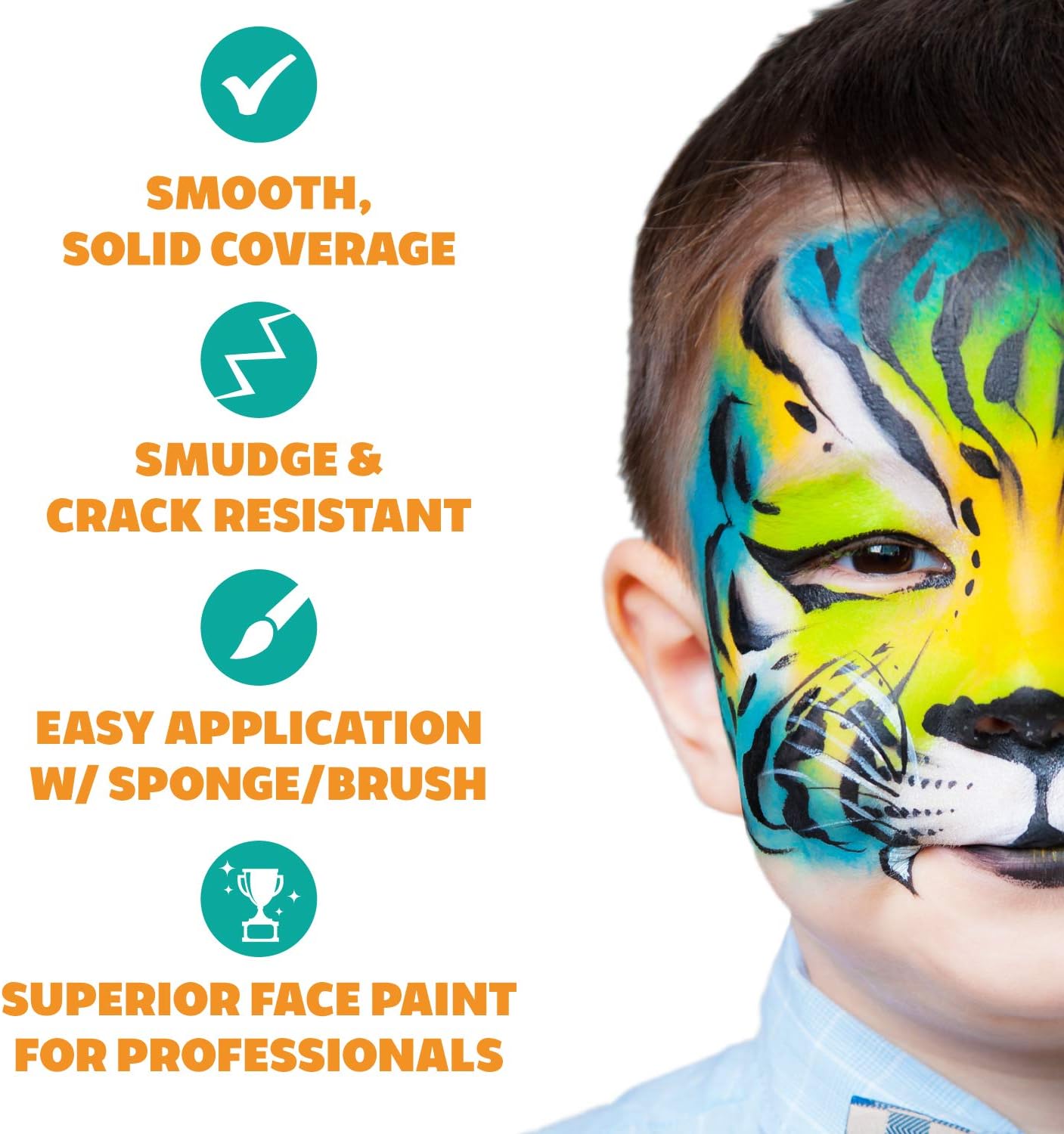Kraze FX Splash Glam 12 Color Metallic Split Cake Palette (6 gm) with 2 Brushes - Water Activated, Hypoallergenic, Safe, Non-Toxic Face Painting Kit for Sensitive Skin, Kids & Adults