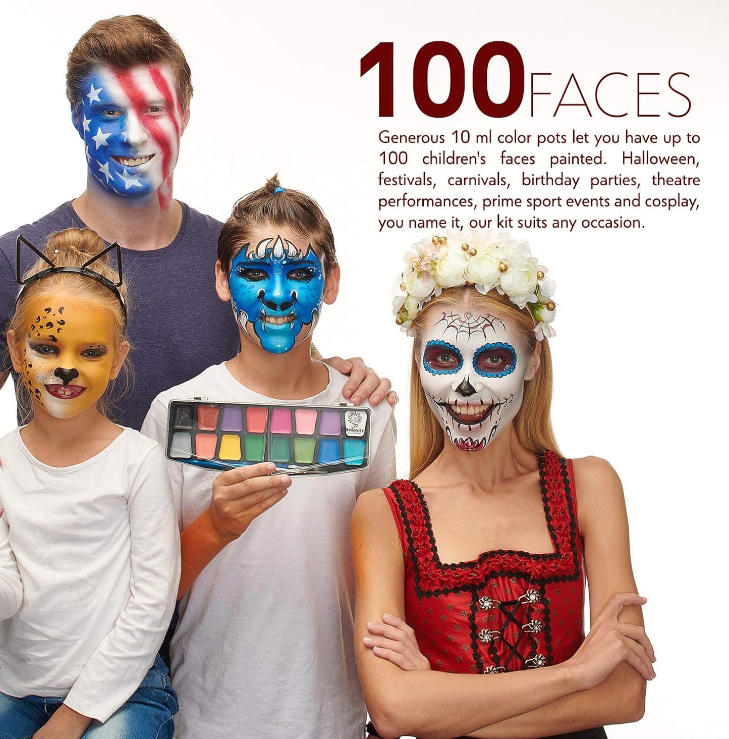 Face Paint Kit 鈥?Easy to Apply & Remove 鈥?Dermatologically Tested 鈥?Water Activated 鈥?Non-Toxic & Hypoallergenic 鈥?Professional Face Painting Kit for Kids & Adults