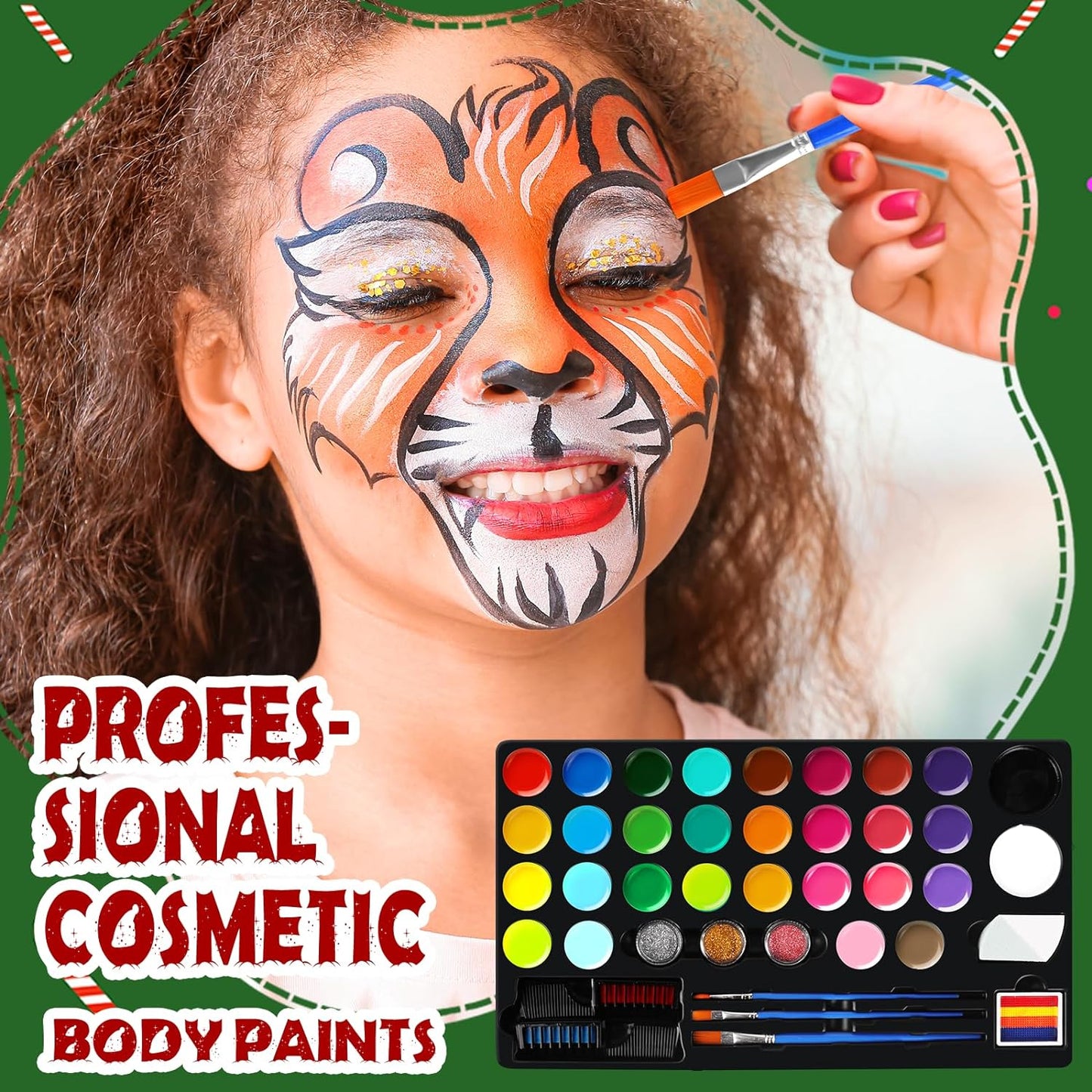 30 Colors Face Paint Kit, Reusable Water Based Body Paints Palette with Brushes and Face Painting Stencils for Kids and Adults Professional Halloween Cosplay and Parties Make-up Kit